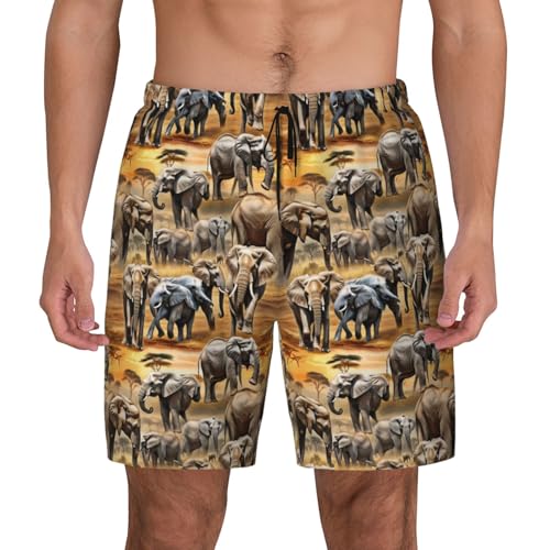 Pantalones cortos de natación para hombre con estampado de elefante africano transpirables