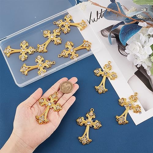 SUNNYCLUE 1 Box 10Pcs Gold Cross Charms Bulk Big Gothic Cross Charm Gold Rosaries Mini Alloy Rhinestone Crystal Center Crosses Dangle Charm for jewellery Making Charms DIY Necklace Earring Adults - Image 3