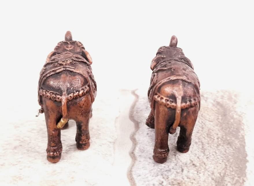 Image of Copper Idols India, 1.1 inches, Handmade Paired Elephant Idol 125 Gram, Patina Antique Finish, Pack of 2 Piece
