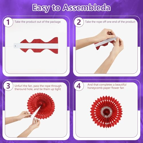 Image of 20 Pcs Deep Purple Hanging Paper Fan, Hanging Honeycomb Round Paper Fans for Weddings, Birthdays, Easter, Baby Showers, Classroom, Events Ceiling Party Supplies Decorations