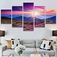 SIGNWIN 5 Panel Canvas Wall Art Modern Art Coastal Colorful Multicolor Photography Romantics Sunset for Home Decorations Ready to Hang - 60