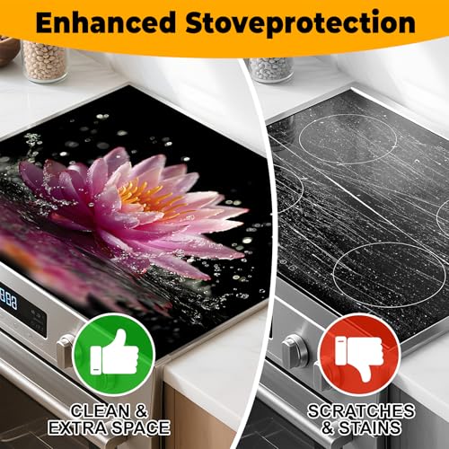 Image of Stove Top Cover for Home Decoration Kitchen Pad Washable Cooktop Covers Countertop Stove Protector Mat for Home Kitchen Cooktops (pink flower, 28 inchx20 inch)