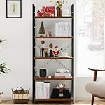 DUMOS 5 Tiers Bookshelf, Classical Modern Book Shelf, Tall Display Shelves in Living Room/Home/Office, Storage Organizer for CDs/Books/Movies, Rustic Brown - Image 2