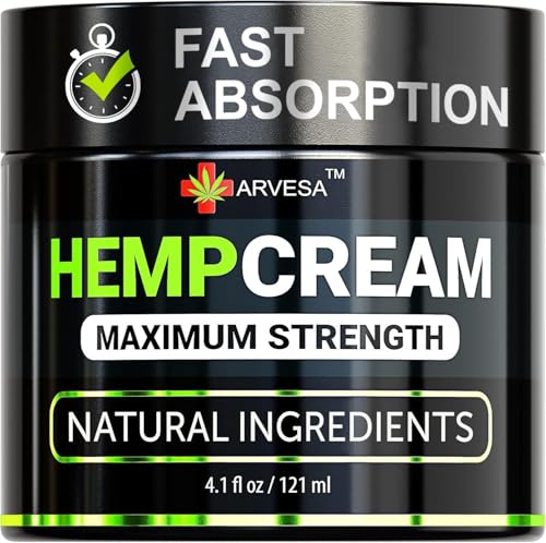 Hemp Cream - Maximum Strength Lotion - Gel with Arnica Glucosamine MSM Menthol Aloe Vera Hemp Oil Turmeric - Fast Absorption Long-Lasting Non-Greasy Pleasant Scent Lightweight - 4.1 OZ