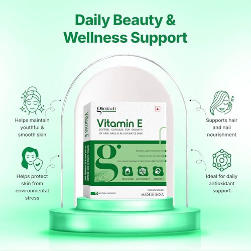Image of GLIMLACH Vitamin E Capsule for Glowing Face, Skin and Hair Nutrition, Vitamin E Capsule Pack with Nutrient-Rich Formulation for Face Care, Skin Care and Hair Care (15 Capsules Each) (7)