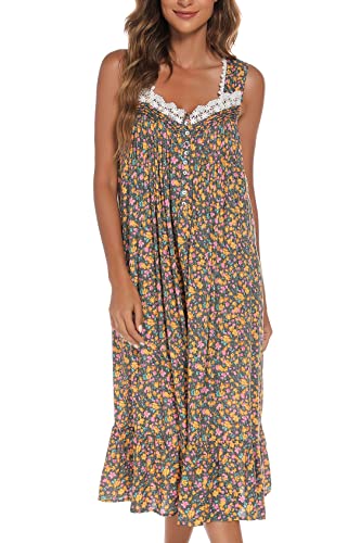 Image of AVIIER Cotton Nightgowns for Women Sleeveless House Dress Ladies Long Nightdress with Pockets S-XXL