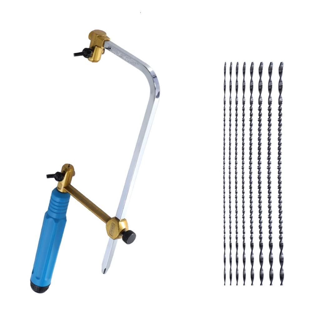 Scie à chantourner - Scie à main pour couper le bois, le plastique, le caoutchouc et le métal tendre - 1 scie + 8 lames de scie