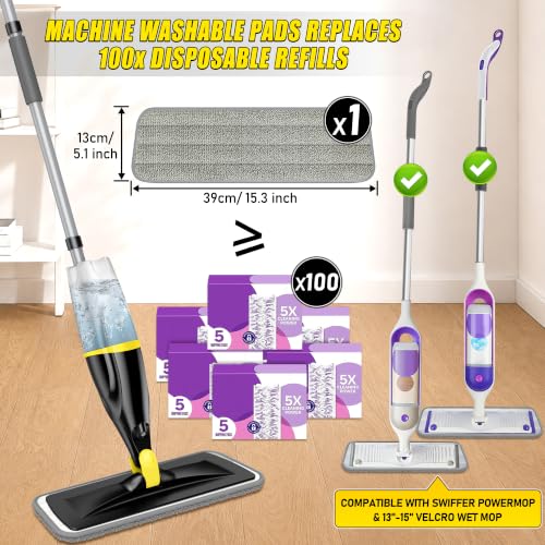 Image of Spray Mops for Floors Cleaning: Hardwood Floor Mop Wet Dust Mop Refillable | Swivel Head Lightweight for Elderly, 3 Washable Pads for Swiffer PowerMop, Microfiber Flat Mop, for Tile Vinyl Multi-surface