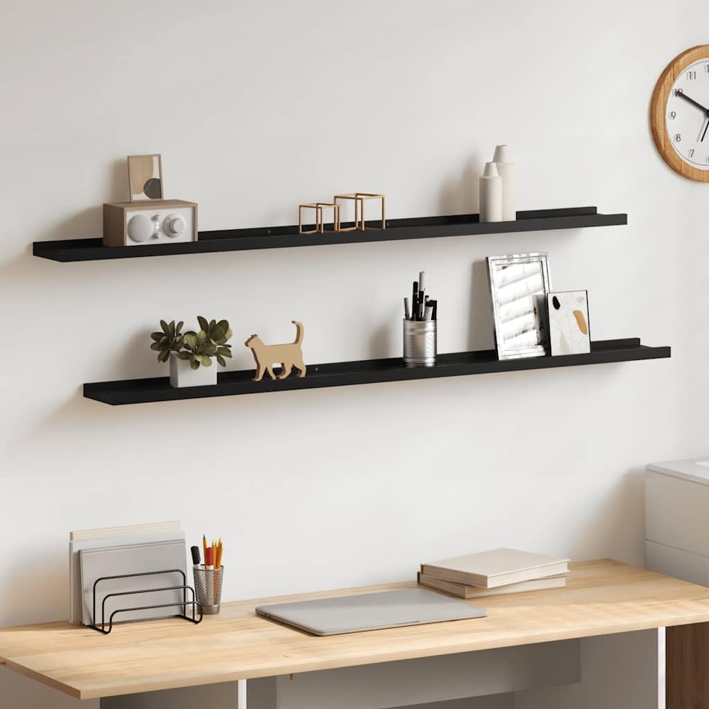 Set di 2 mensole da parete in MDF, colore nero, 115 x 9 x 3 cm, per libri, decorazione in vinile, durevole, facile da montare, per soggiorno, cucina, bagno, camera da letto, corridoio