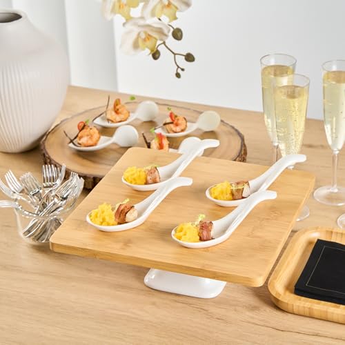 Image of Restaurantware 5.1 Inch Porcelain Soup Spoons 10 Wave Appetizer Spoons - Chip Resistant Dishwasher Safe White Porcelain Mini Tasting Plates For Samples Desserts Or Snacks