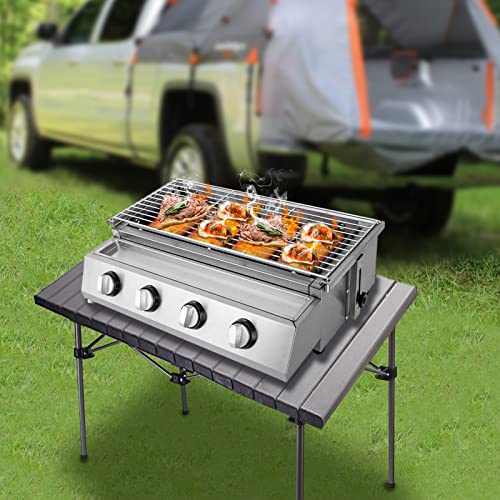 Gasbraad, gasgrill, 4 branders, BBQ, braadpan, propaan, tafelgrill, roestvrij staal, voor camping, balkon, tuin, in… - Afbeelding 5