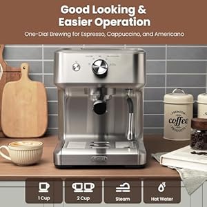 Gevi EzBru 1000 Espresso Machine, Barista Coffee Machine with Adjustable Temperature and Shot Volume, Stainless Steel Cappuccino Machine with Milk Frother, Express Coffee Machine for Coffee Lover Gevi EzBru 1000 Espresso Machine Barista Coffee Machine with Adjustable Temperature and Shot Volume Stainless Steel Cappuccino Machine with Milk Frother Express Coffee Machine for Coffee Lover