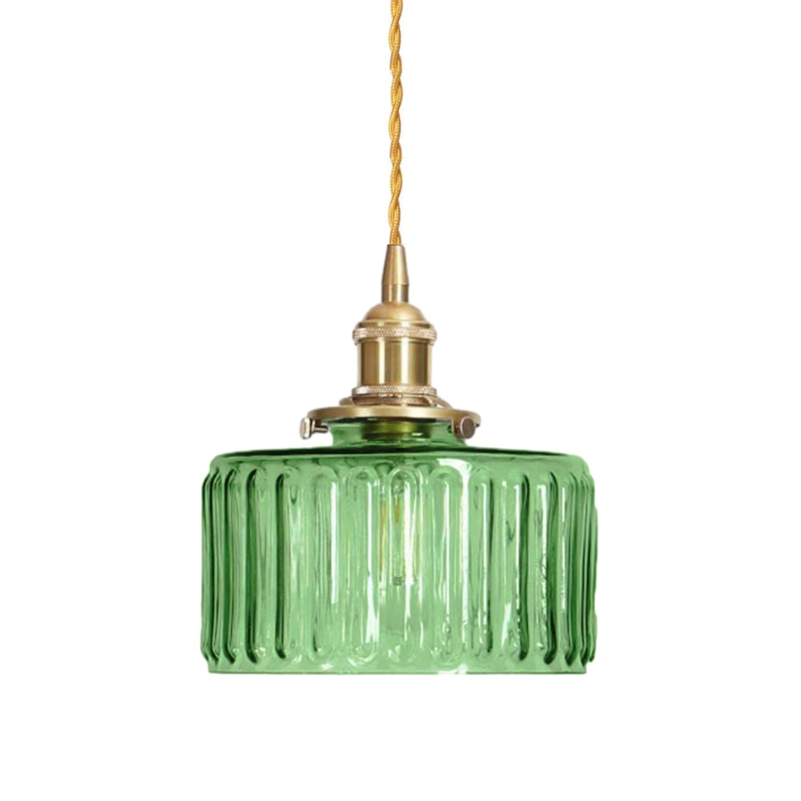 Mini Suspension avec Abat-jour en Verre Strié Rond, Lampe Suspendue de Plafond Industrielle Rétro Loft Bar E27 pour Chambre Salle à manger Cuisine (Vert)