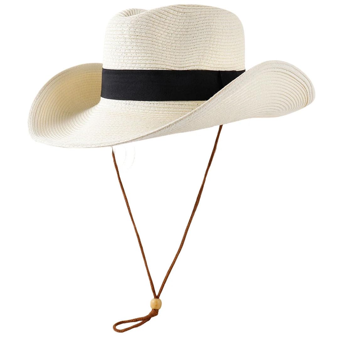 Cappello da donna in paglia occidentale da cowboy pieghevole a tesa larga cappello da sole oversize Fedora Panama, cachi, 7.625