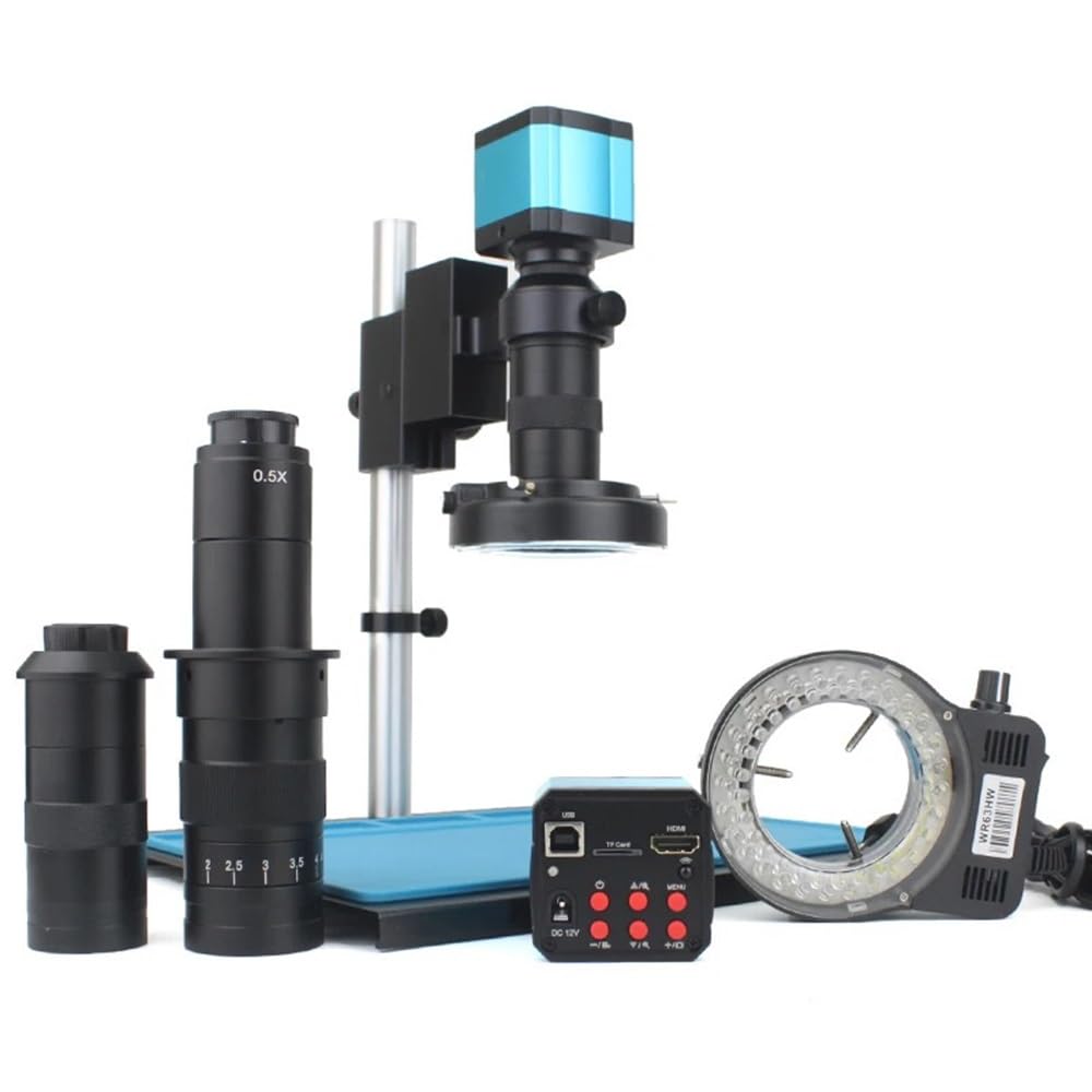 Microscope 14MP 60FPS HDMI USB Electronic Digital Video Microscope Camera 180/130X Zoom C Mount Lens 56 LED for Phone Chip PCB Repair Tools(A 130X Set)