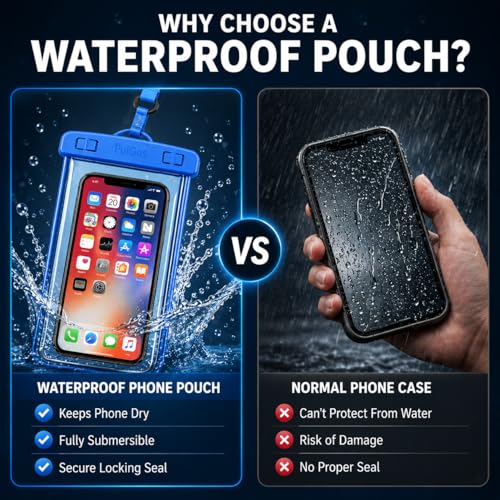 Image of PulGos Pack of 2 Waterproof Phone Pouch (Blue) | IPX8 Transparent Mobile Pouch with Lanyard | Secure Lock Clear Phone Cover for 𝐢𝐏𝐡𝐨𝐧𝐞 & 𝐀𝐧𝐝𝐫𝐨𝐢𝐝 | Swimming, Beach,Travel & Water Sports