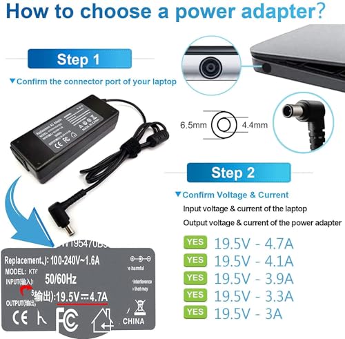 Image of 90W 19.5V 4.7A AC Adapter Laptop Charger for Sony Vaio PCG-3J1L VPCCW21FX VGN-CR240E VPCF236FM PCG-61A14L PCGA-AC19V10 VGP-AC19V10 VPCEH11FX SVE14118FXW VGN-A PCG-GRX Sony Bravia- with Cable