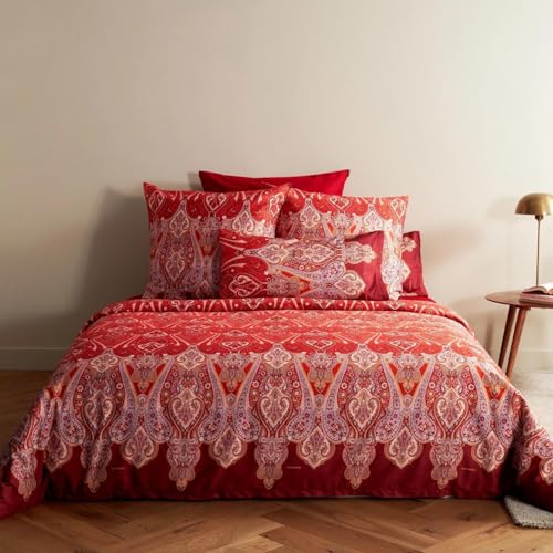Granfoulard Bassetti Edredón de invierno de matrimonio de satén de algodón 100% de 110 hilos por cm². Art. Ragusa 260 x 260 cm (2-Rojo)