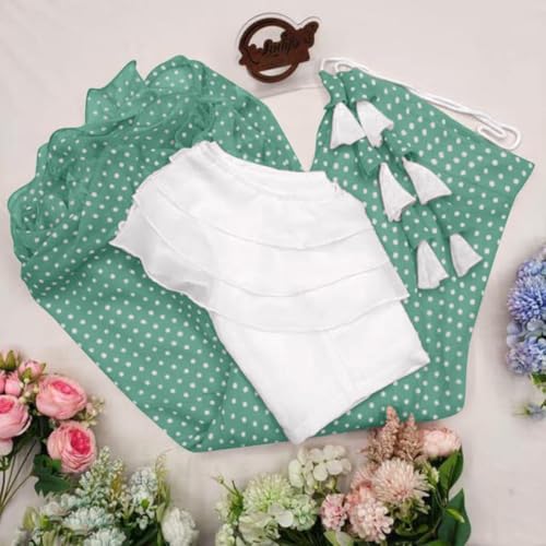 Image of Classic Flared Long Floor Length Georgette Skirt for Women /Girls and Lycra Crop-Top Set || Polka Dot Skirt || Elegent Design || Drawstring Band