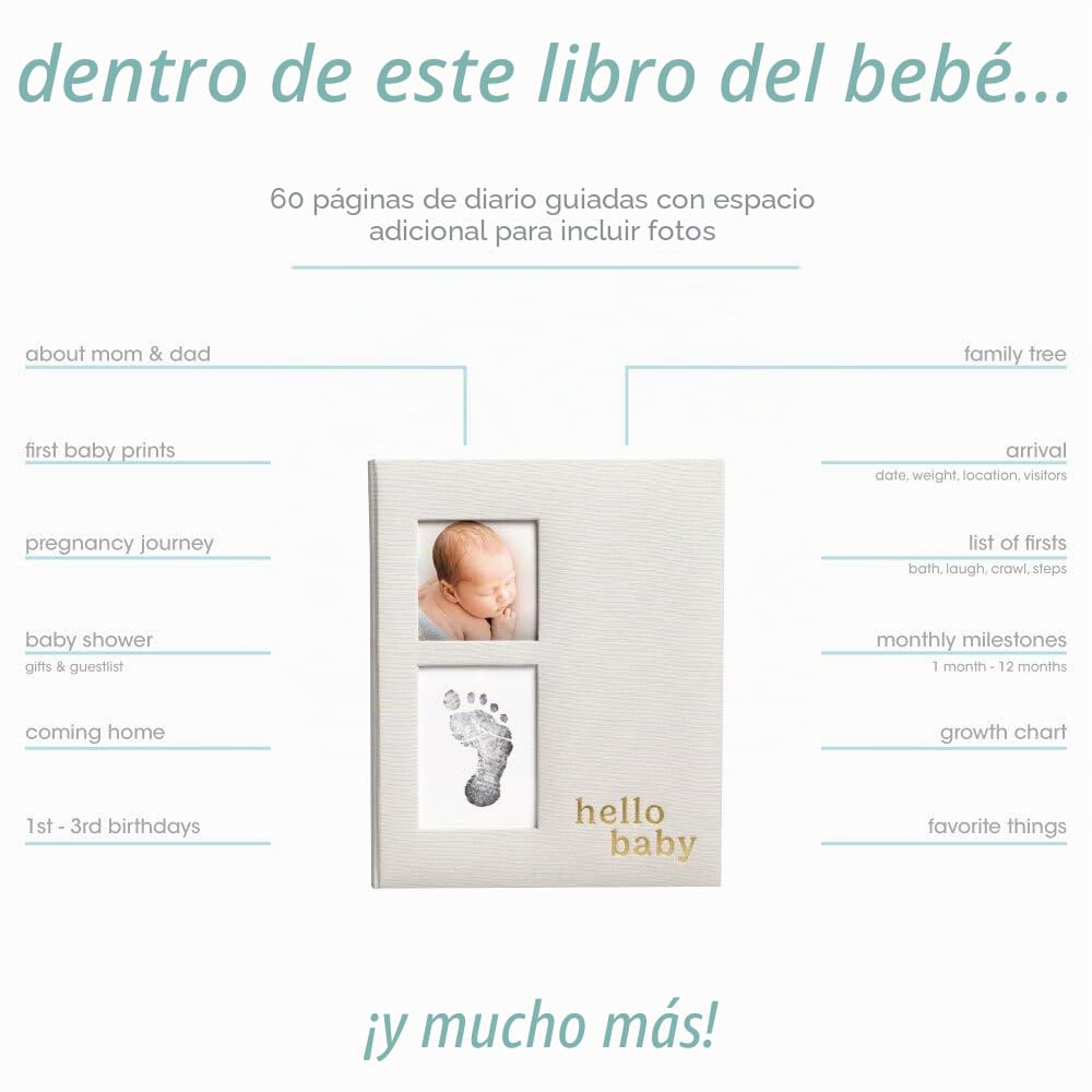 Pearhead Libro de recuerdos de lino para bebé niño o niña, primer libro de bebé de 5 años, álbum de recortes mensual Milsetone y álbum de fotos, libro My Baby Book