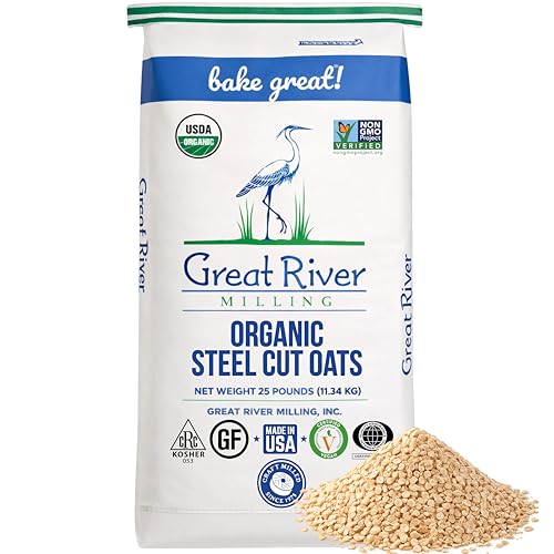 Great River Milling Organic Steel Cut Oats | Whole Grain, Non-GMO, Kosher | Hearty Healthy | Rich Texture & Flavor | Perfect for Oatmeal, Porridge, Granola & Baking | 25 Lb