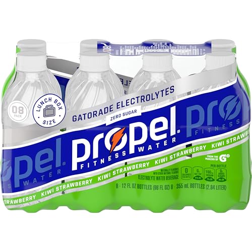 Propel Electrolyte Enhanced Water Sports Drink, Kiwi Strawberry Flavored Water, Zero Calorie & Zero Sugar Hydration with Electrolytes and Vitamins C & E, 12 fl oz Water Bottles (8 Pack)