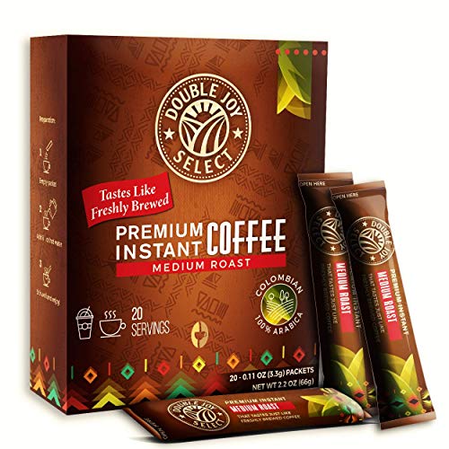 20 Instant Coffee Packets - Instant coffee singles Tastes Like Freshly Brewed - Medium Roast Colombian Blend Coffees for Travel or Work By Double Joy Select