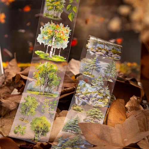 Image of Scrapbook Nature Stickers Set,6 Rolls PET Plant Tape Stickers for Journaling,Forest Washi Tape for Junk Journal Supplies,Scrapbooking,DIY Craft,Photo Frame(Forest)