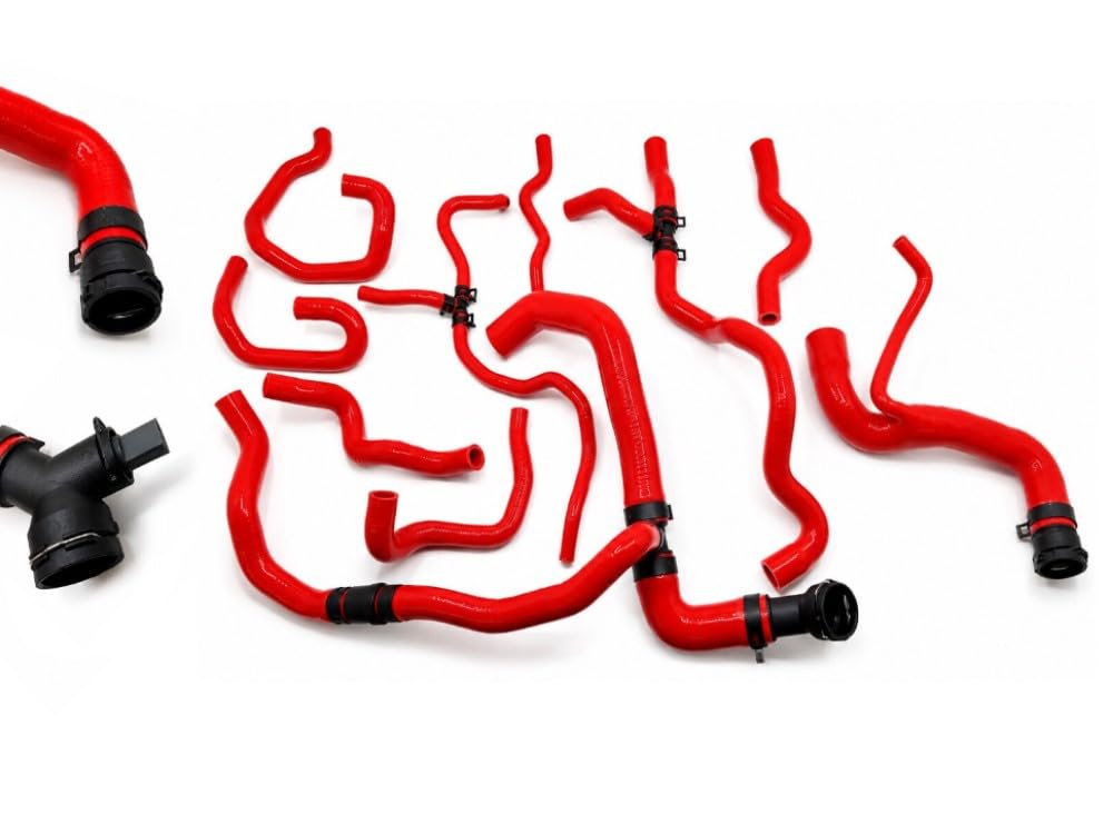 Kit di 10 tubi per acqua di raffreddamento, colore rosso, in silicone, adatto per Golf 5 R32, 3,2 l, 24 V, 6 marce, 02Q 02M 1K0121051M 10100114