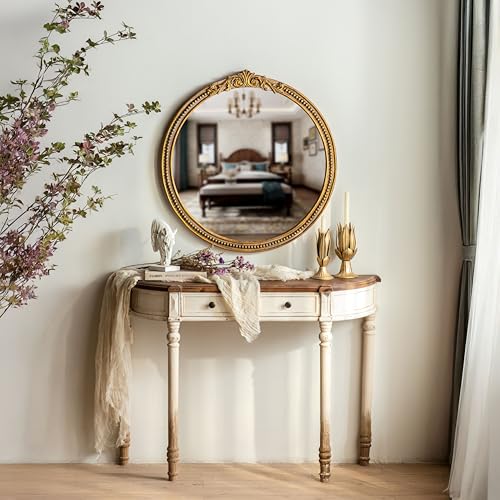 Image of ZIYOO Vintage Ornate Round Wall Mirror, French Baroque Gold Framed Decorative Mirror, Classic Ornate Accent Mirror for Living Room, Bedroom, Entryway, Vanity, 32 Inch
