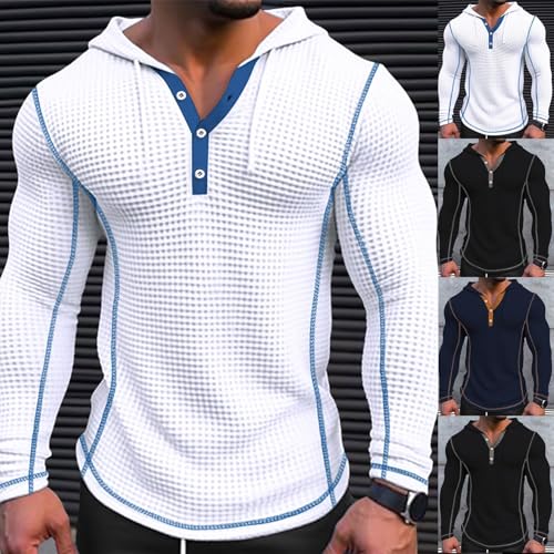 Long Sleeve Hoodie Shirts for Men Slim Fit Waffle Hoodie Pullover Soft Knit Hooded Sweatshirt Workout Muscle T Shirts4