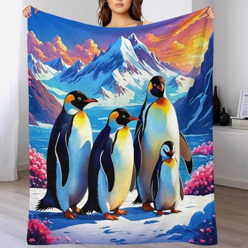 Couverture lit pingouin 3D en microfibre douce et chaude pour canapé