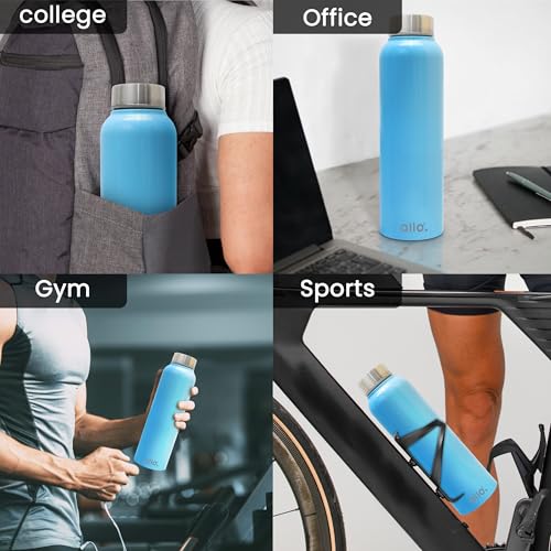 Image of Allo Stainless Steel Water Bottle For Adults, Kids 1 Litre Water Bottles For School, Office, Sports, Gym 1L Water Bottle For Men And Women, Pack Of 2 | Leak Proof & Bpa Free, True Blue Steel Cap