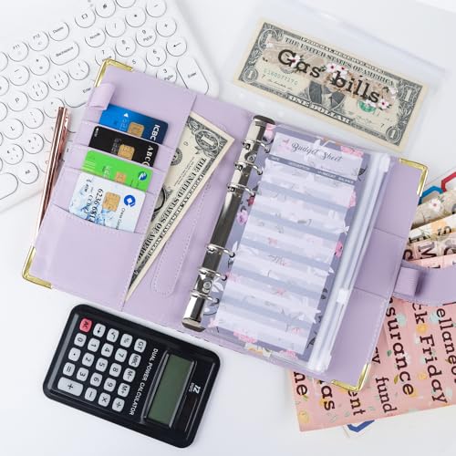 Budget Planner Budget Binder A6 Sparbuch mit Folien Cash Stuffing Budgetplaner Geldplaner Geldumschläge Budget Planer Umschlagmethode Geld Sparen Organizer Zubehör Deutsch für Cashstufing (Veilchen)