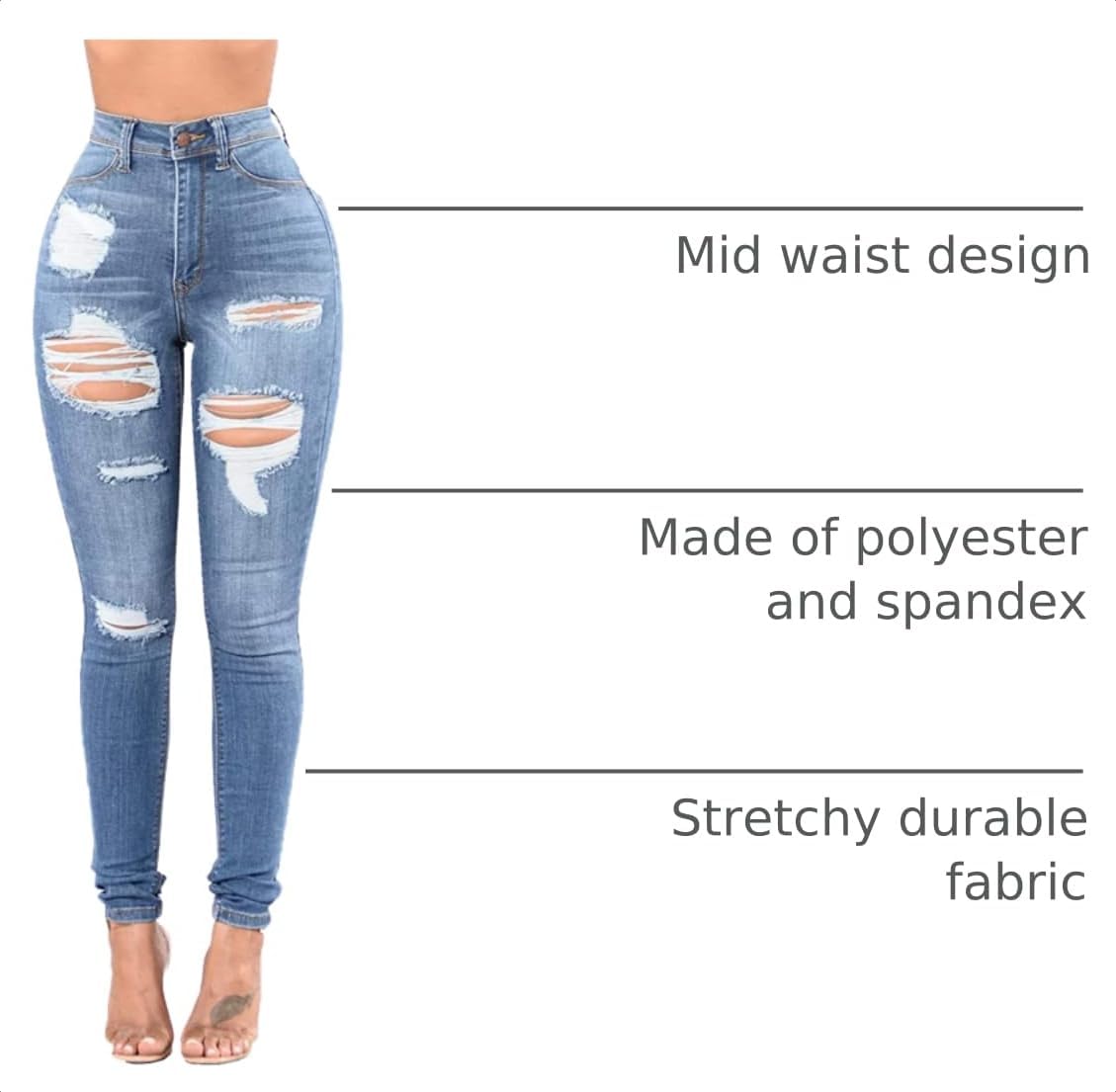 ZERMOM Ripped Skinny Jeans for Women Destroyed Mid Rise Stretch Denim Pants image 4