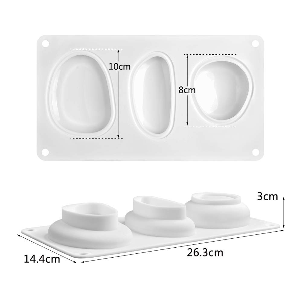 3 Cavities 3D Full-Size Stone Silicone Molds Elliptical Pebble Stone Baking Pan Cake Mousse Dessert Bakeware Plaster Concrete Handmade Stone Casting Mould Candle Soap Mold