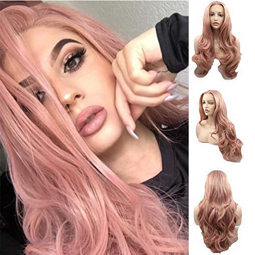 Sylvia Pink Wig Synthetic Lace Front Wig Water Wave Middle Parting 180% Density Heat Resistant Fiber Hair For Woman Daily Cosplay…
