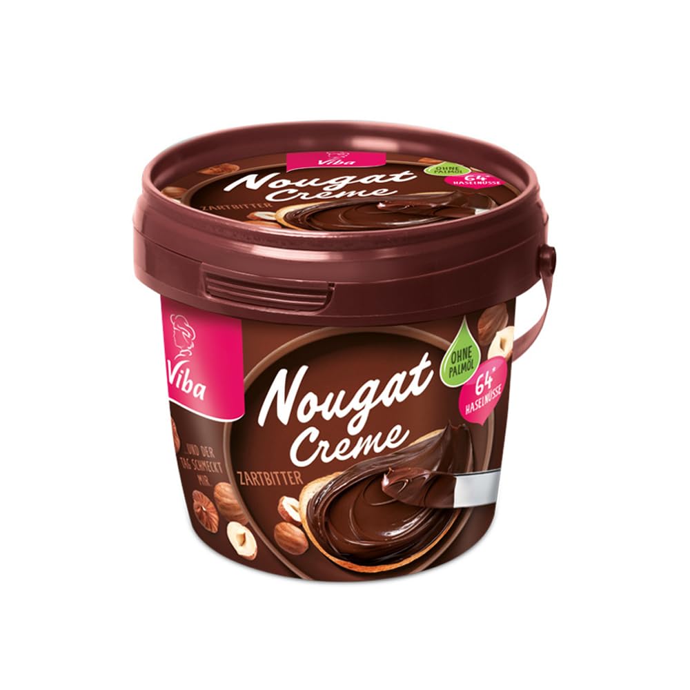 Viba Nougat Creme Zartbitter Palmölfrei, 8 x 375 g (3 kg) – Dunkle Haselnuss-Nougat Creme mit Kakaobutter & Bourbon-Vanille – Vorratspack