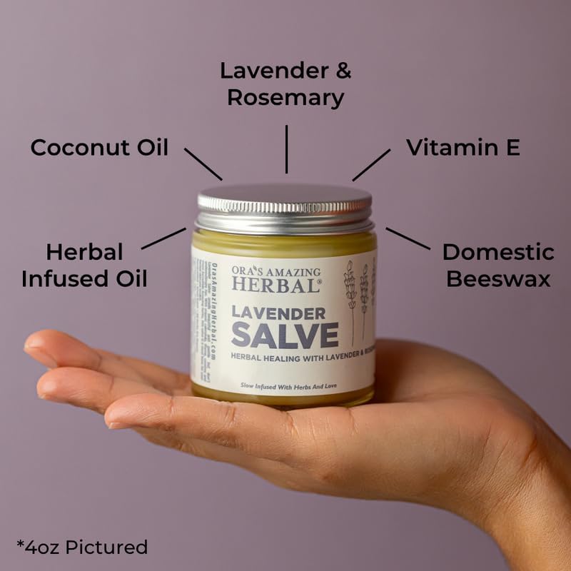 Lavender Salve Ointment, Sleep Balm, Lavender Essential Oil, Aromatherapy for Relaxation Anxiety Relief & Massage, Dry Skin Hand Repair Cream Calendula Coconut Oil, Ora's Amazing Herbal, 4 oz - Image 3