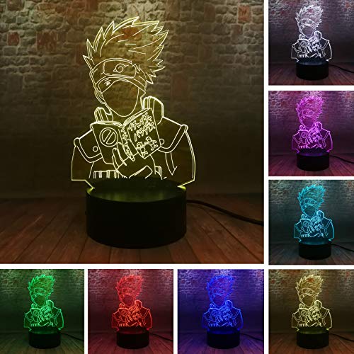 Naruto Japanese Anime Hatake Kakashi Figure 3D Vision LED 7 Color Night Light Acrylic Base Lamp Child Gift Kids Manga Table Decor Sons Birthday Gifts for Friends Family Gifts (Naruto Kakashi)