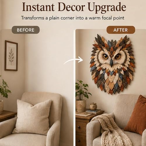 Layered Fabric Owl Wall Art DIY Sewing Kit, Vintage Patchwork Hanging Animal Ornament with Feather Accents, Beginner‑Friendly Handmade Craft, Festive Christmas Gift for Creative Adult Craft - Image 5