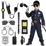 Alaoo 10 Stück Polizei Kostüm Kinder,Polizei Kostüm Zubehör mit Polizeimütze Handschellen Walkie Talkie Taktstock Trillerpfeife,Polizei Spielzeug Kinder für Rollenspiele,Halloween,Festival-Cosplay