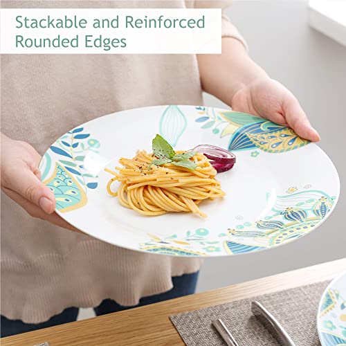 Veweet 16 Piece Round Dinnerware Set, Porcelain Dish Set, Dishwasher Safe Plates And Bowls Sets For 4, Elina Series #TOP6