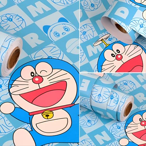 Image of FOKRIM Doremon Wallpaper for Walls Sticker 45x300cm (14.59 SQFT) - Peel and Stick Removable, Self-Adhesive, Waterproof Wallpaper for Home, Kids Room, Play Room