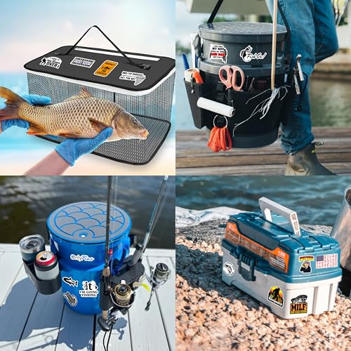 74pcs Funny Fishing Stickers for Tackle Box, Bucket, Father's Day Gift Waterproof Laptop Car Vinyl Skateboard Water Bottle Hard hat Tool Travel Case Guitar