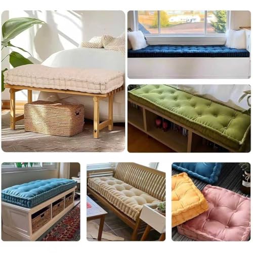 Sitzbank aus rotem Samt, für Innenfenstersitze, getuftetes Klavier- und Esszimmerbank, Bodenkissen mit Griff für Veranda, Schaukelsofa, 122 x 111 x 10 cm – Bild 2
