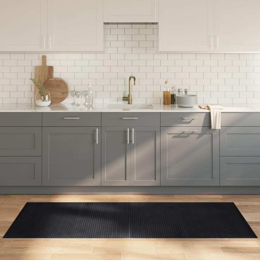 Alfombra rectangular de bambú negra de 80 x 200 cm, antideslizante, fácil de limpiar, para pasillo, cocina, salón, resistente
