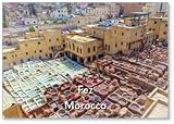 Kühlschrankmagnet mit Luftansicht der bunten Ledergerbereien von Fez, Marokko