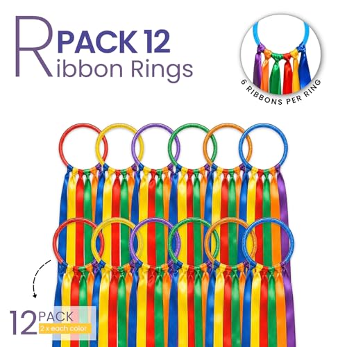 Image of GSi Ribbon Wands & Rings for Kids - Dance Ribbon Streamers with Sparkle Design & Rainbow Ribbons - Perfect for Toddlers, Preschool, Gymnastics, PE, Birthday Parties - Ages 2-12