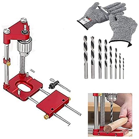 Woodworking Drill Locator in 2021, Adjustable Mini Bench Drill Press Machine with High Speed Tool, Portable Woodpeckers precision locator Auto-Line Drilling Guide for DIY Furniture (Red) Cover